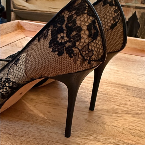 Jimmy Choo Black Lace Peep Toe Heels - Picture 3 of 4